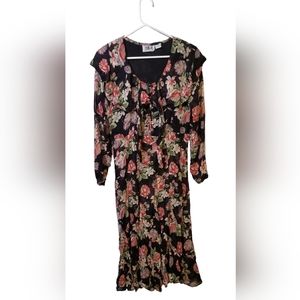 Vintage BILA Sheer Floral Long Sleeve Dress Size Medium